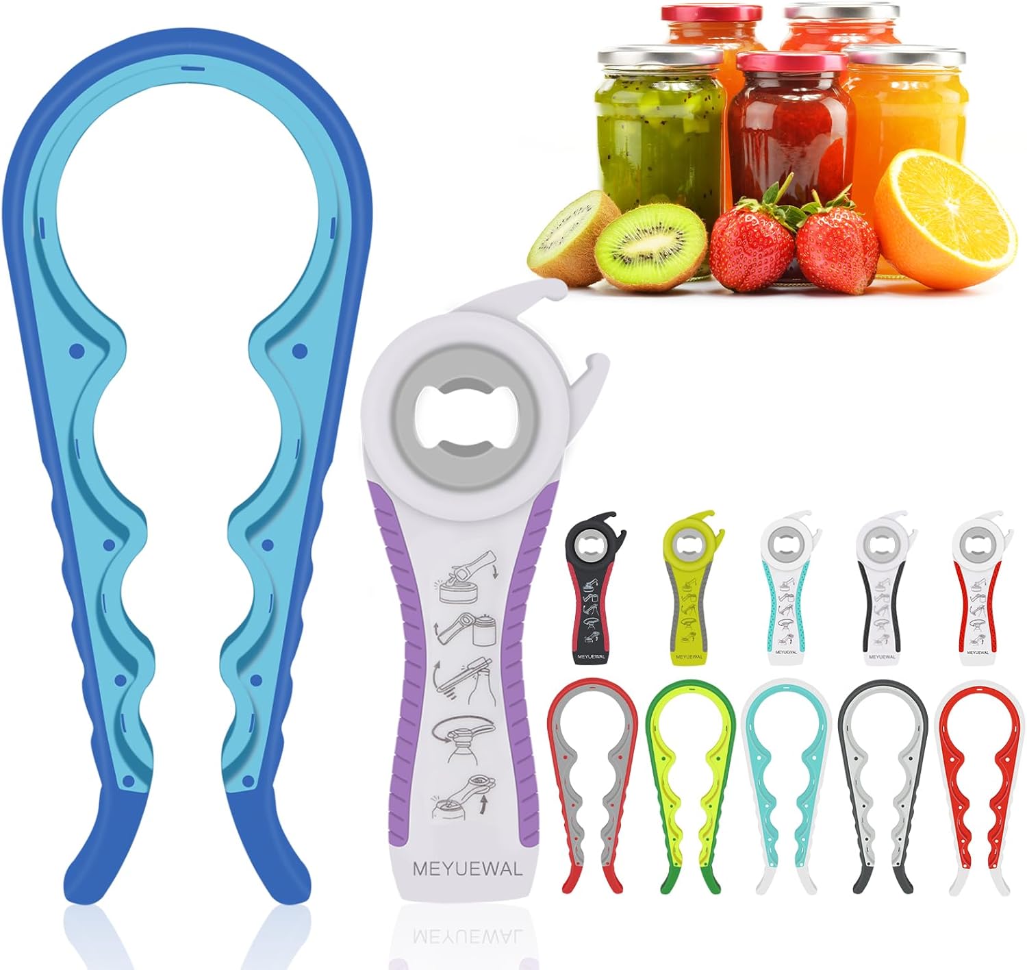 Jar Opener. 5 in 1 Multi Function Can Opener Bottle Opener Kit with Silicone Handle Easy to Use for Children. Elderly and Arthritis Sufferers (Apple Red)