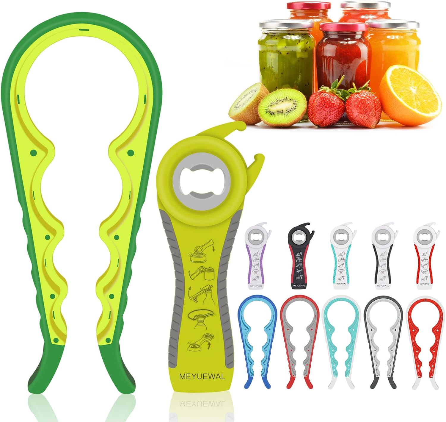 Jar Opener. 5 in 1 Multi Function Can Opener Bottle Opener Kit with Silicone Handle Easy to Use for Children. Elderly and Arthritis Sufferers (Apple Red)