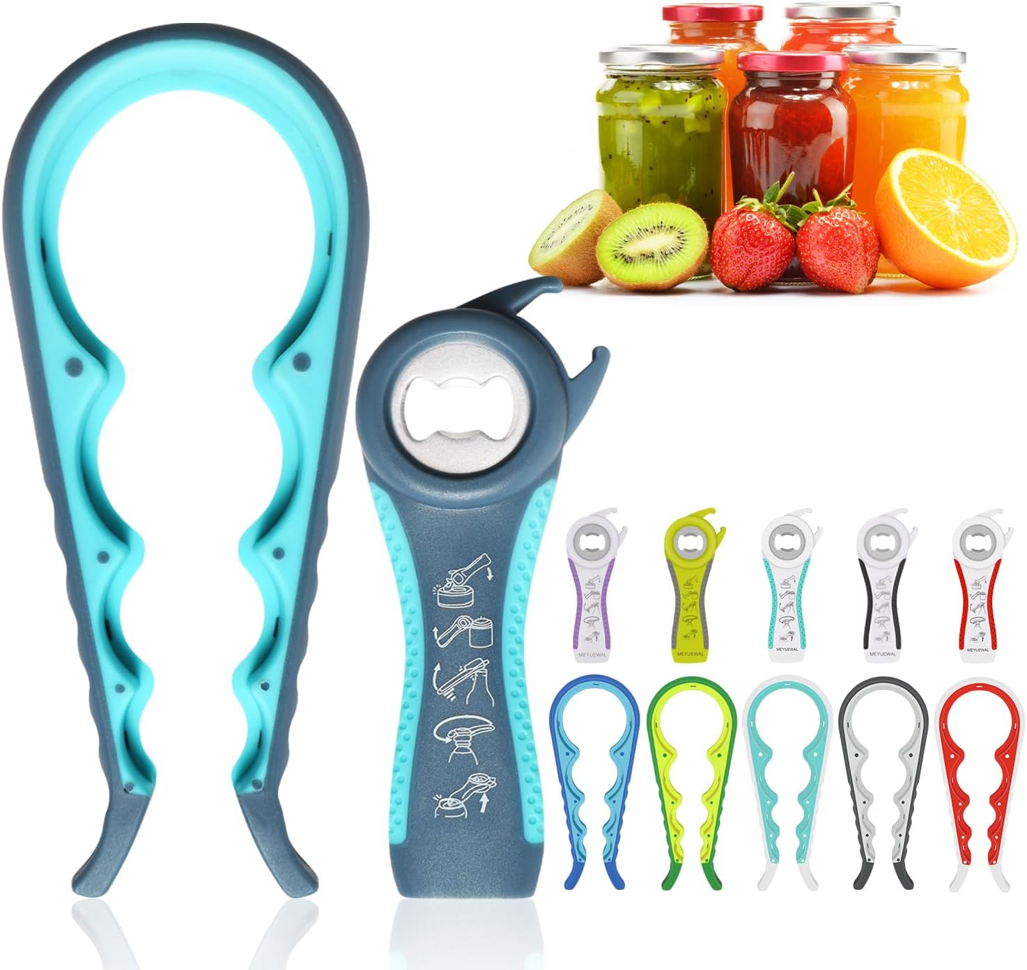 Jar Opener. 5 in 1 Multi Function Can Opener Bottle Opener Kit with Silicone Handle Easy to Use for Children. Elderly and Arthritis Sufferers (Apple Red)
