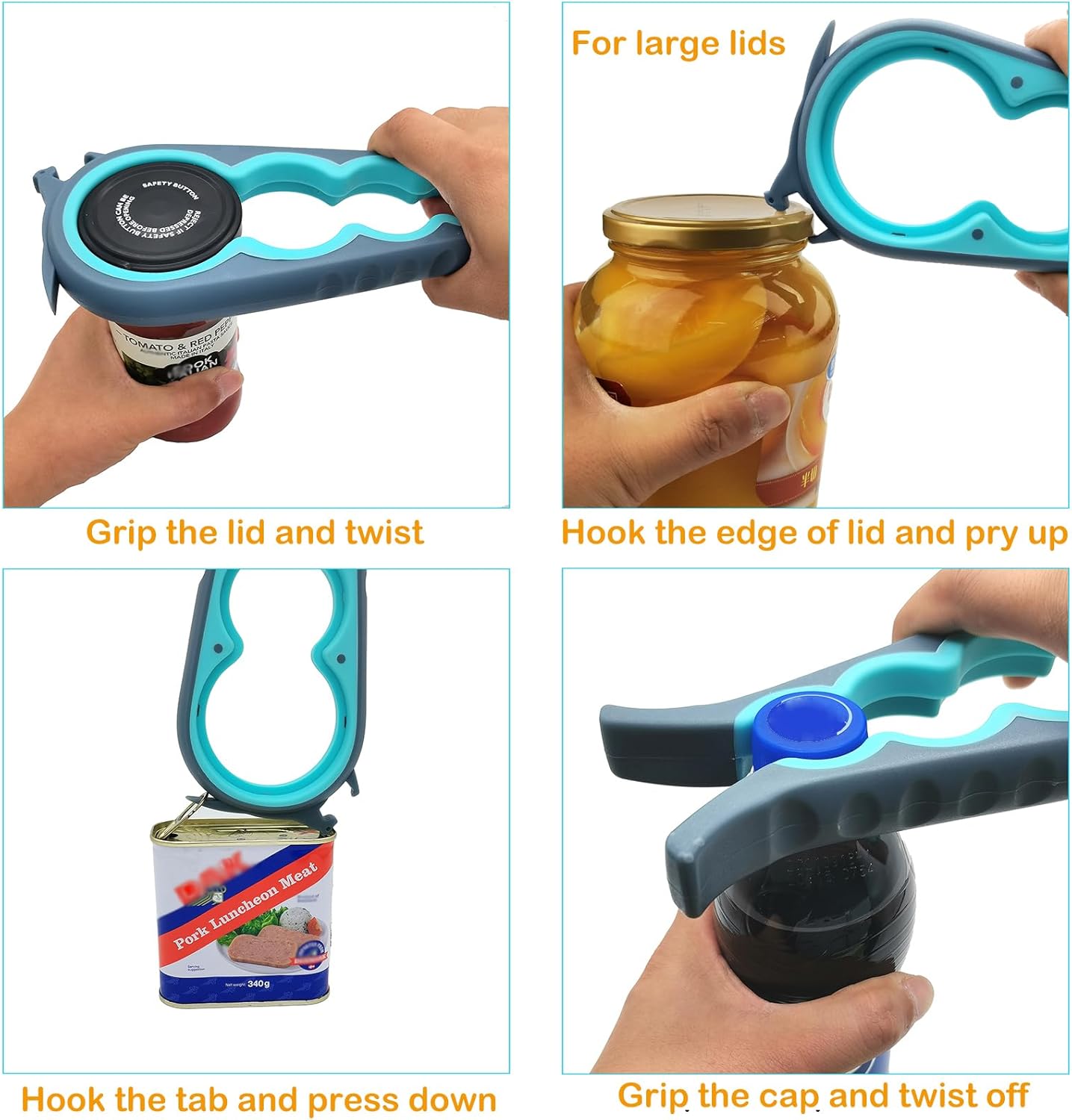 Otstar 6-in-1 Jar Opener & Bottle Opener Set for Weak Hands - Multi-Function Kitchen Opener Tool for Seniors with Arthritis. Elderly - Includes Jar Lid Gripper Pad. Corkscrew Opener